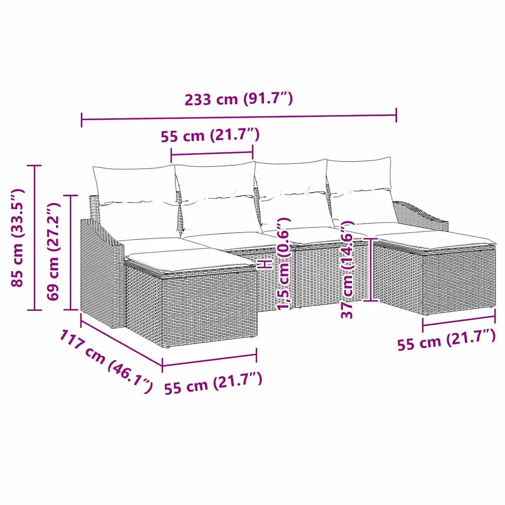 Set di divani con cuscino 6 pcs Beige polyrattan 3346830