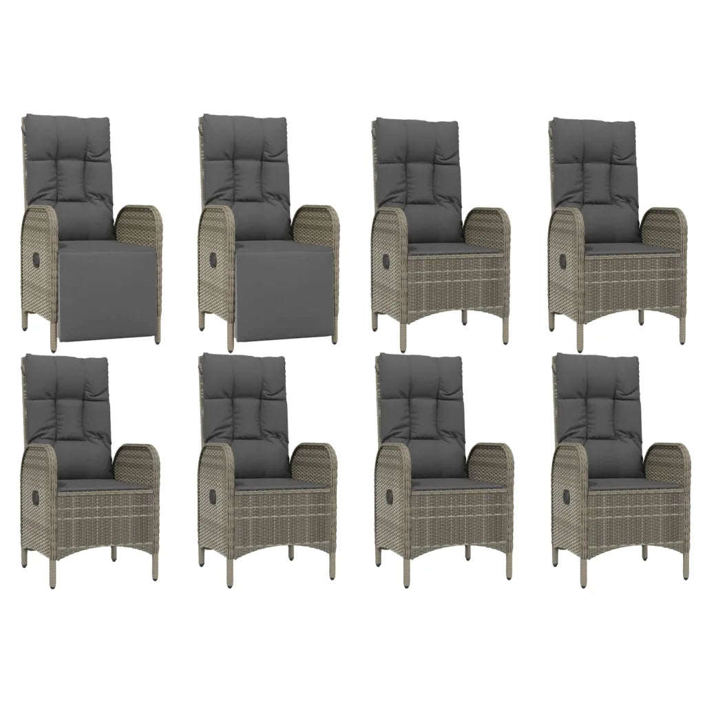 Set da Pranzo da Giardino 9 pz con Cuscini in Polyrattan Grigio 3185028