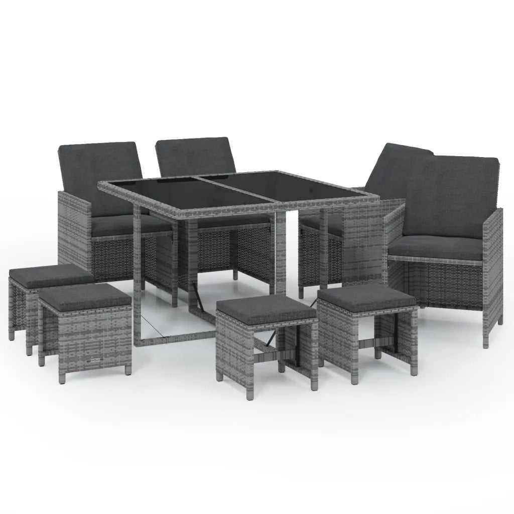 Set Pranzo da Giardino 9 pz con Cuscini in Polyrattan Grigio 3095511