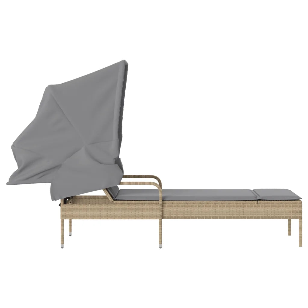 Lettino Prendisole con Baldacchino Beige in Polyrattan 368191