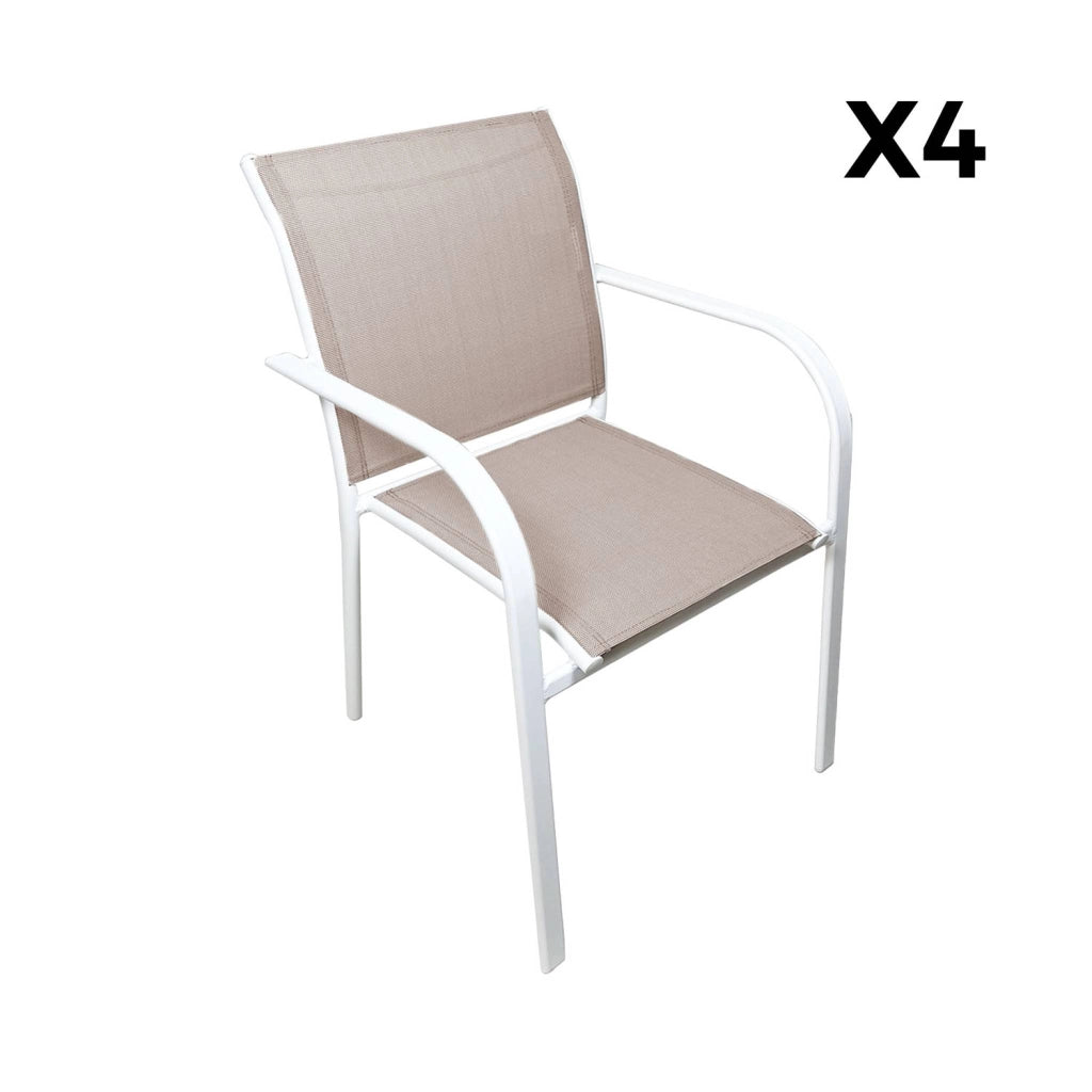 Set 4 sedie da giardino in alluminio e textilene, bianco