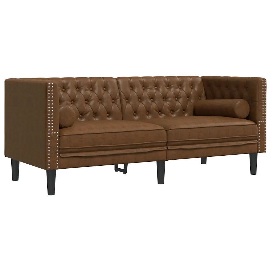 Divani Chesterfield 2pz Cuscini Marrone Similpelle Scamosciata 3209300