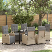 Set da Pranzo per Giardino con cuscino 7 pcs Beige polyrattan