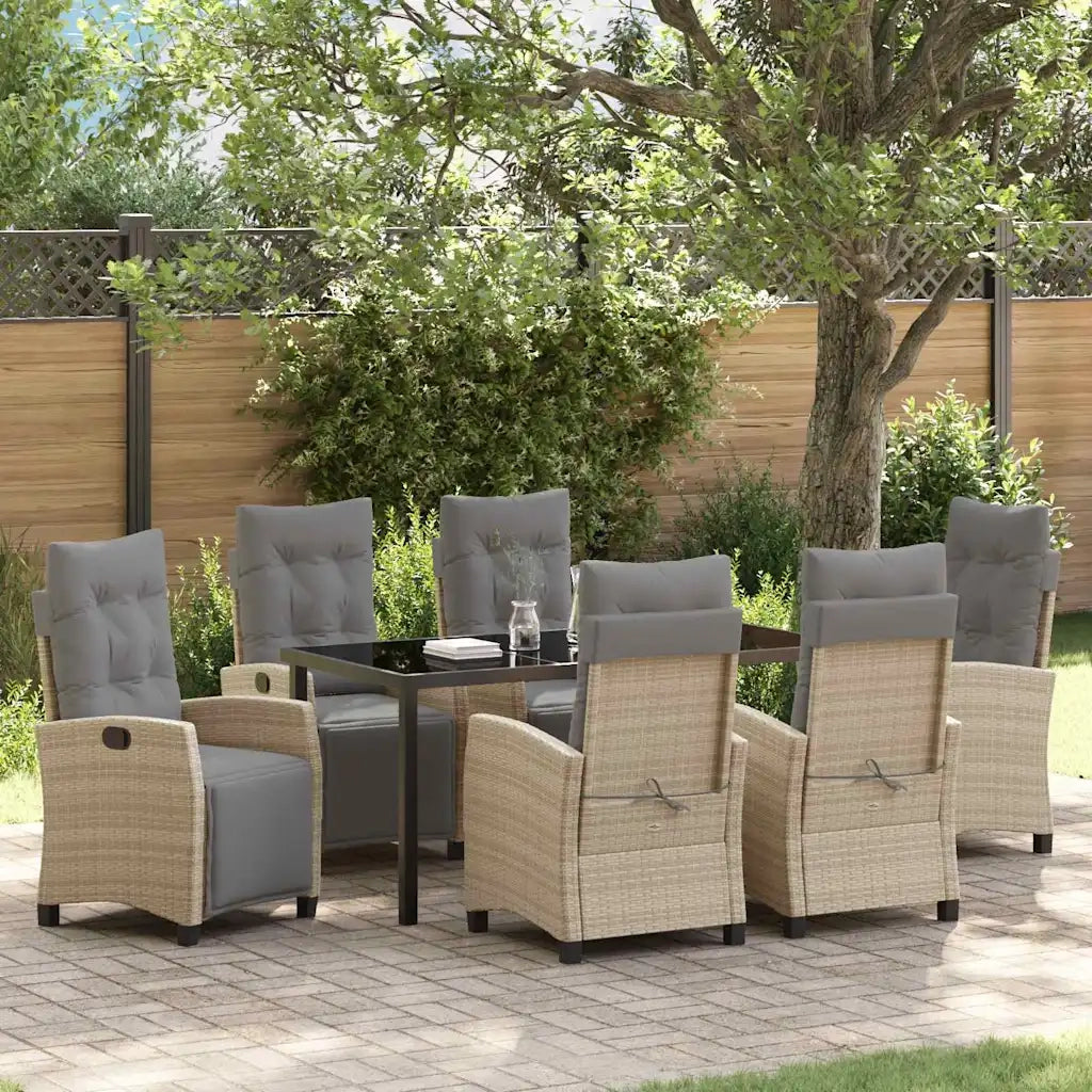 Set da Pranzo per Giardino con cuscino 7 pcs Beige polyrattan