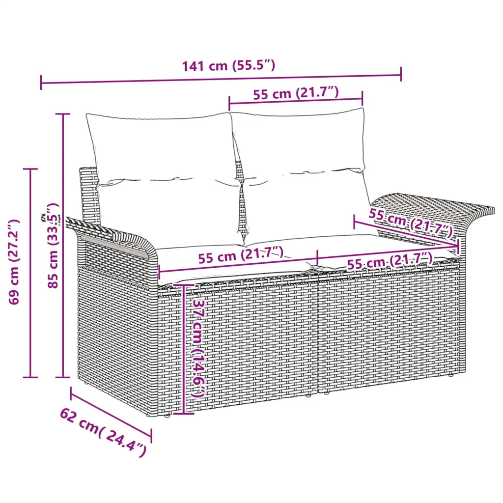 Set Divano da Giardino con cuscino 8 pcs Marrone polyrattan 3345274