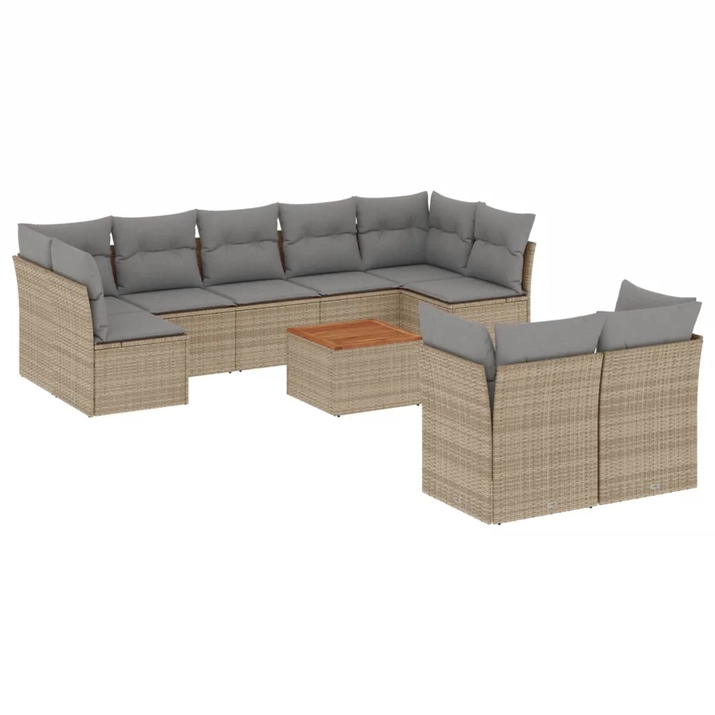 Set Divano da Giardino 10 pz con Cuscini Beige in Polyrattan 3223812
