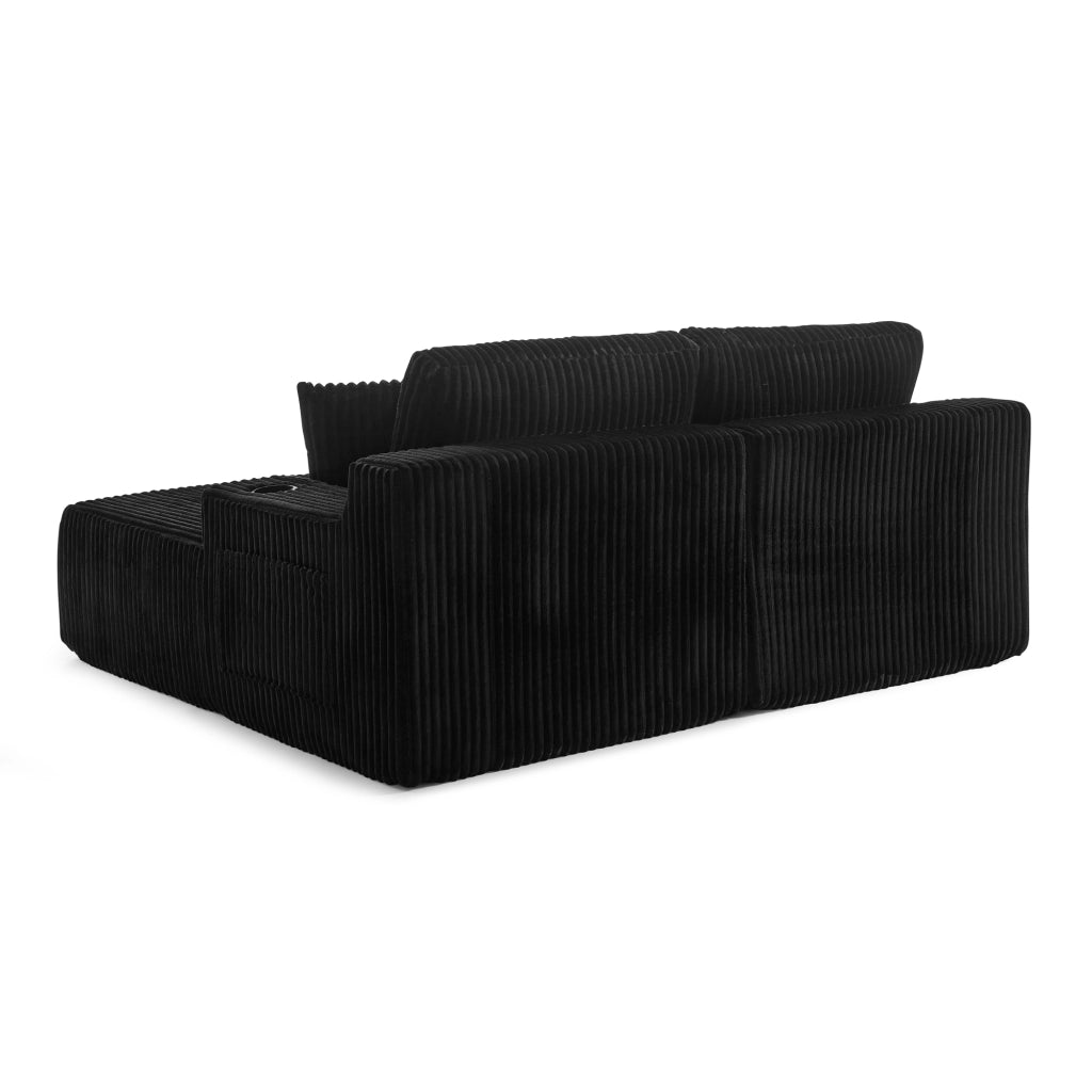 Divano Letto 2 Posti Relax ¨C MINIMAL ¨C Nero, Tessuto a Coste, con Cuscini