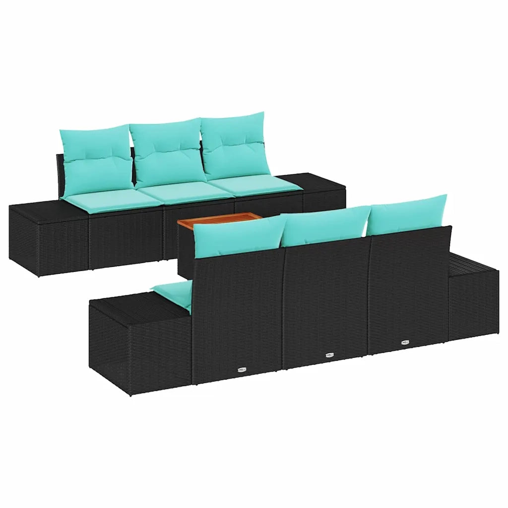 Set Divano da Giardino 7 pz Nero e Turchese polyrattan 3356576
