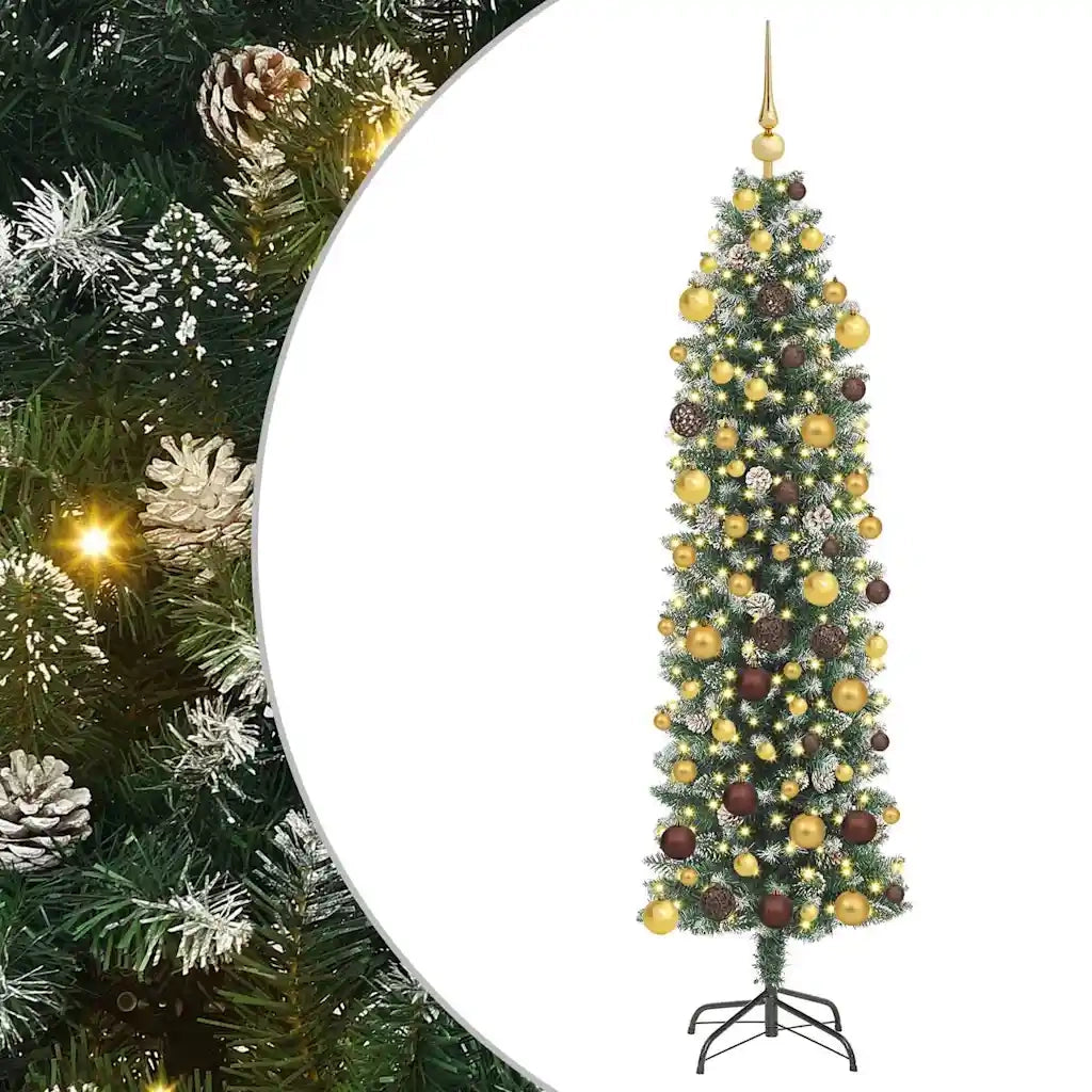 Albero di Natale Artificiale Sottile Verde e Bianco 180 cm 3395290