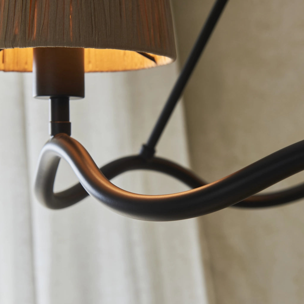 Lampadario WRIGGLE anello ondulato 3 luci rafia nero opaco