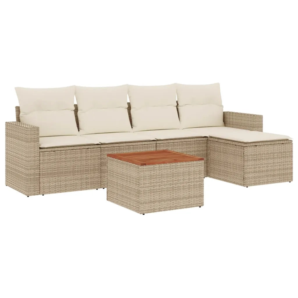 Set Divano da Giardino 6 pz con Cuscini Beige in Polyrattan 3256429