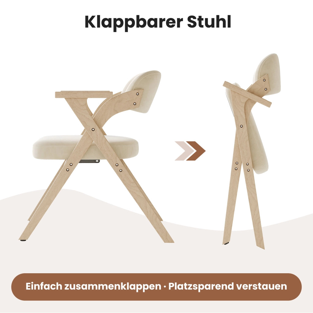 SEDIA Pieghevole in legno massello e lino beige con braccioli Set da 4 pezzi