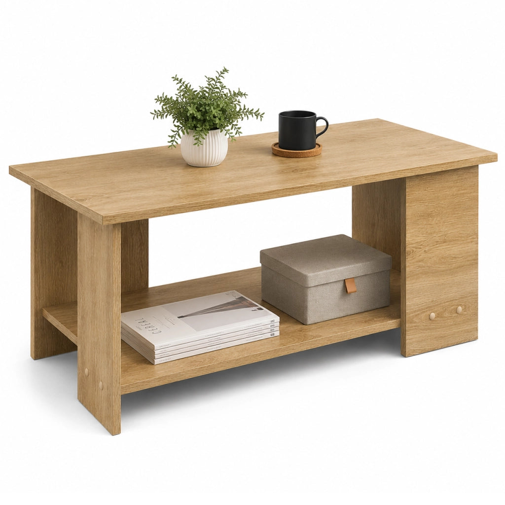Tavolino da Salotto 2 Ripiani Moderno Salvaspazio 89x48x42 cm Rovere