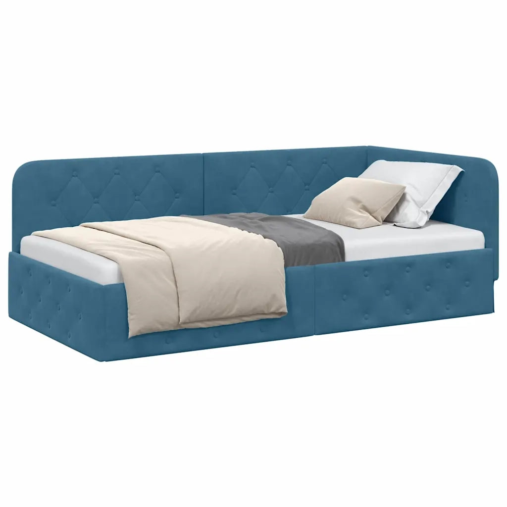 Cornice del letto ad angolo Blu 100 x 200 cm Velluto 42016542