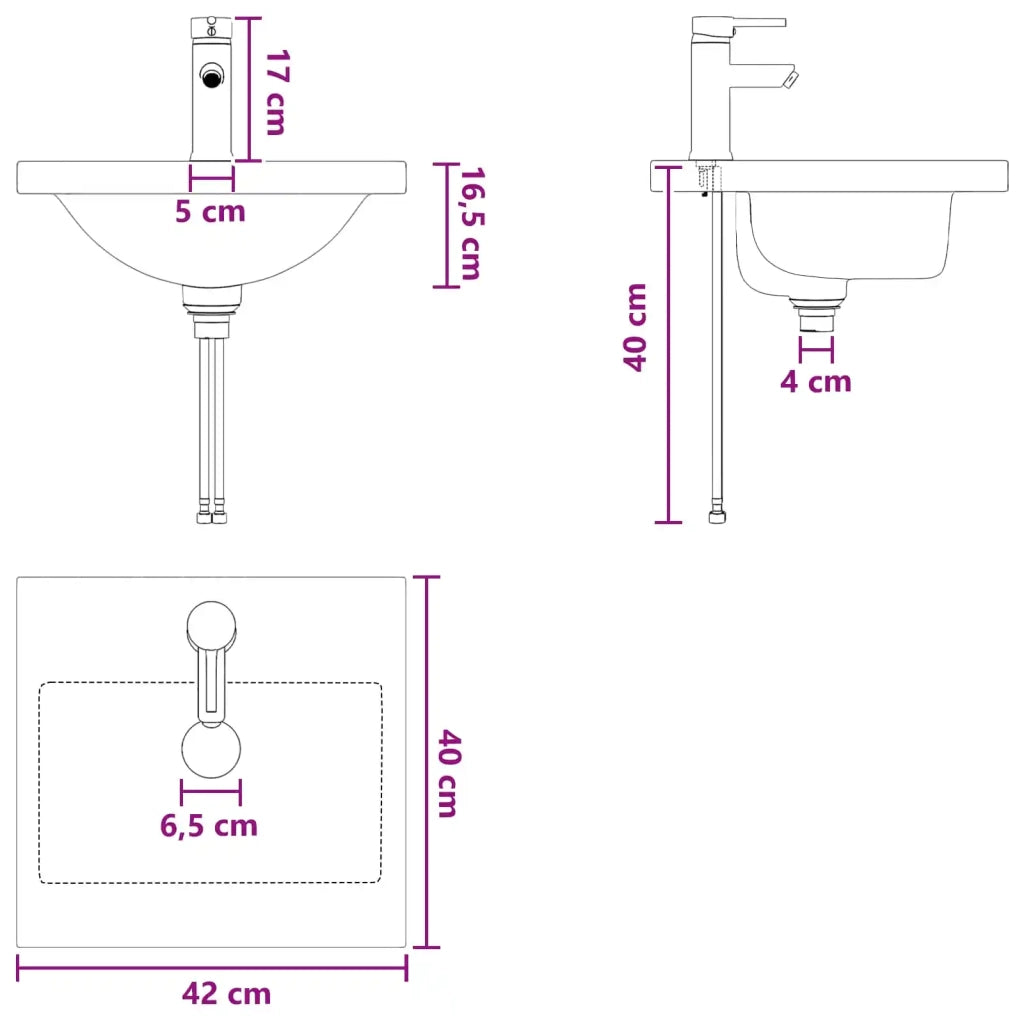 Lavabo da bagno Nero Opaco 42 x 40 x 16,5 cm Metallo 890229