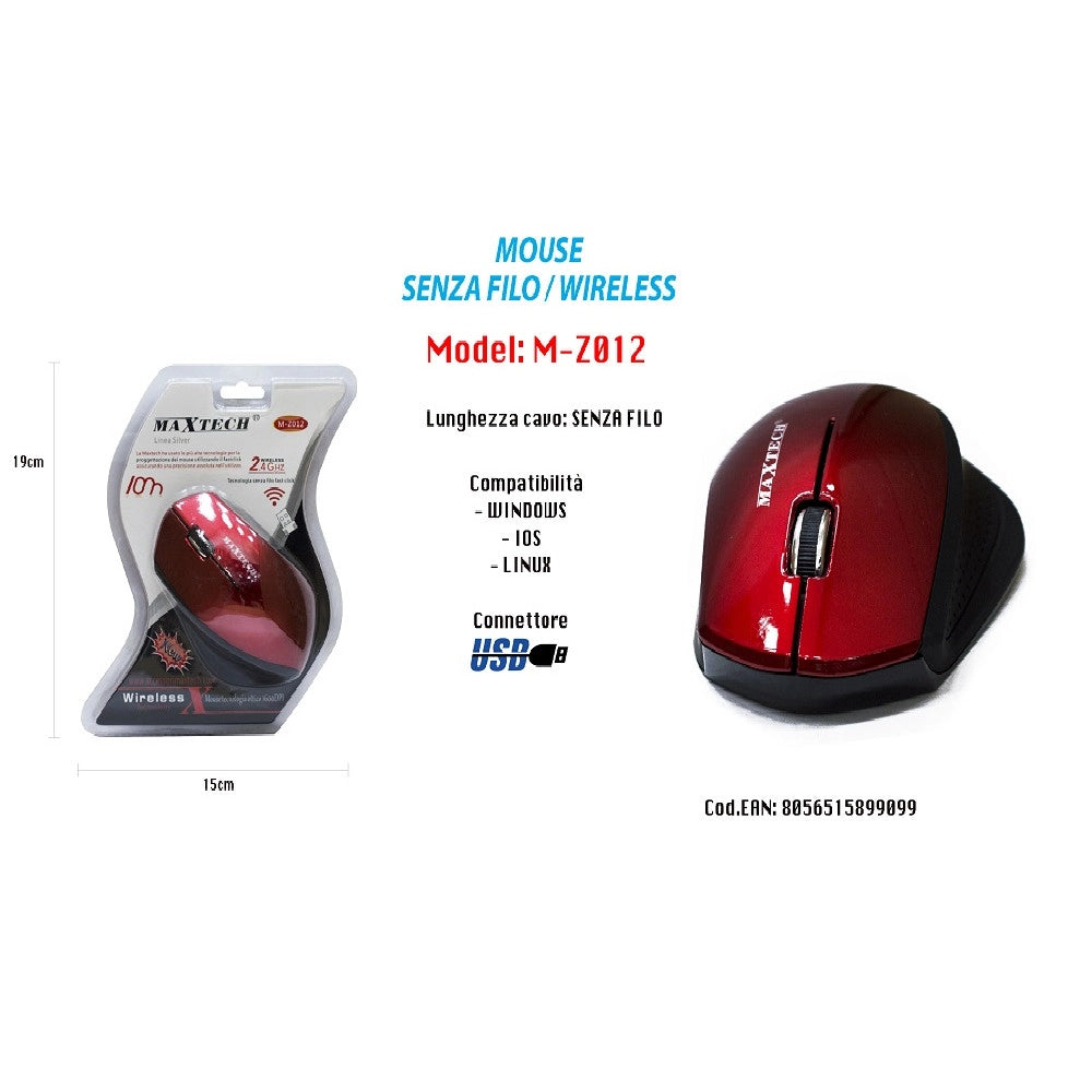 Trade Shop - Mouse Wifi Wireless Senza Filo Portatile Pc Computer 1600dpi 2.4ghz Maxtech M-z012 -