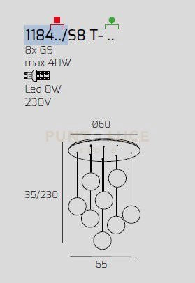 SOSPENSIONE BIANCO 8 LUCI TONDA VETRI BRONZO 1184BI-S8 T-BR