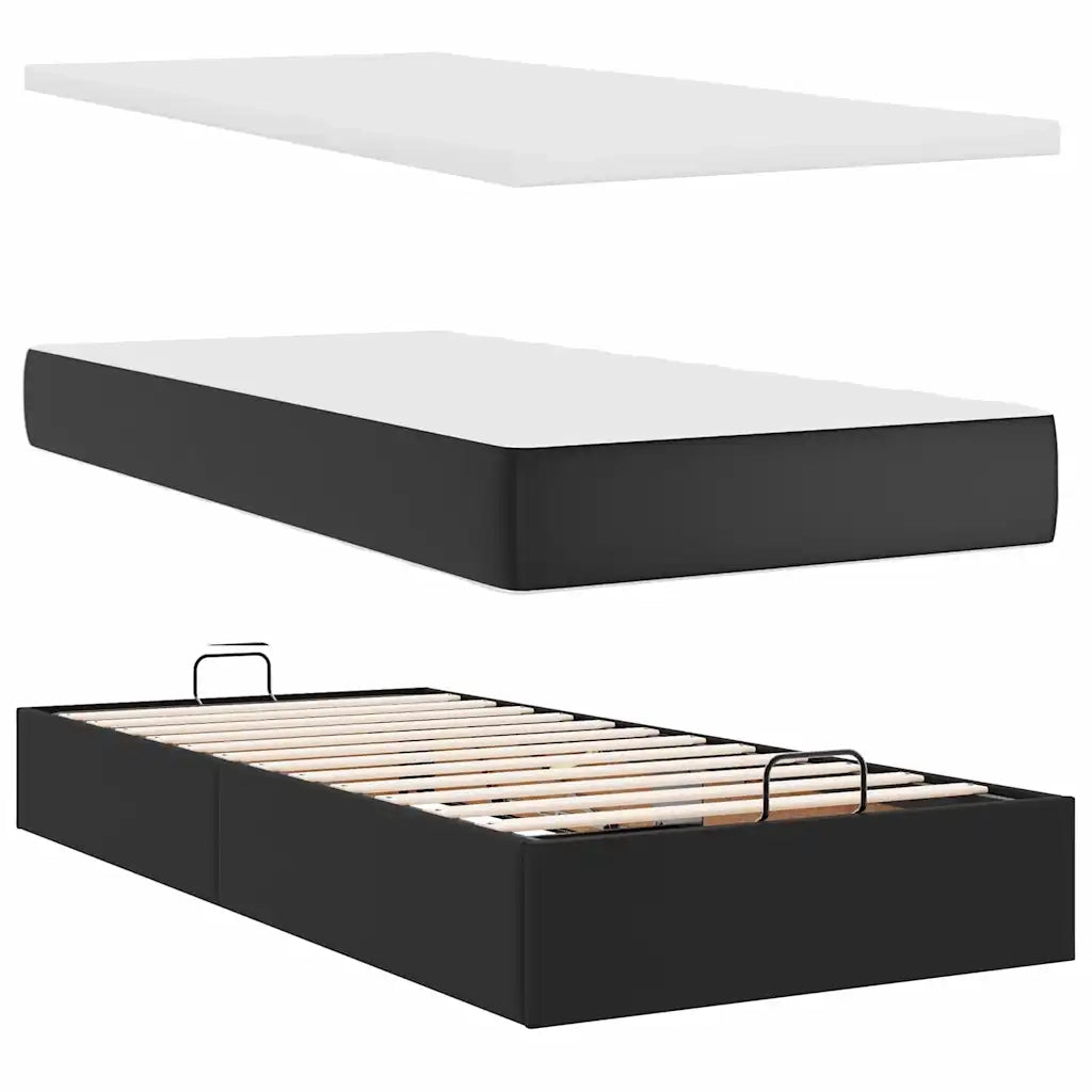 Letto Pouf con Materasso Nero 90x200 cm Similpelle 3312981