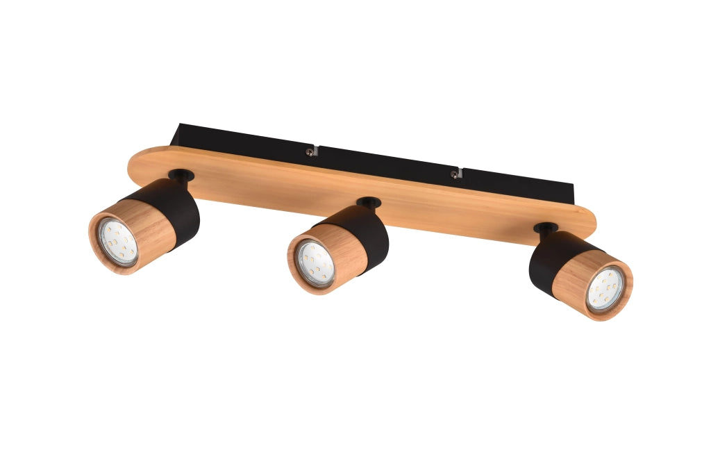 Barra 3 spots Aruni nero e legno