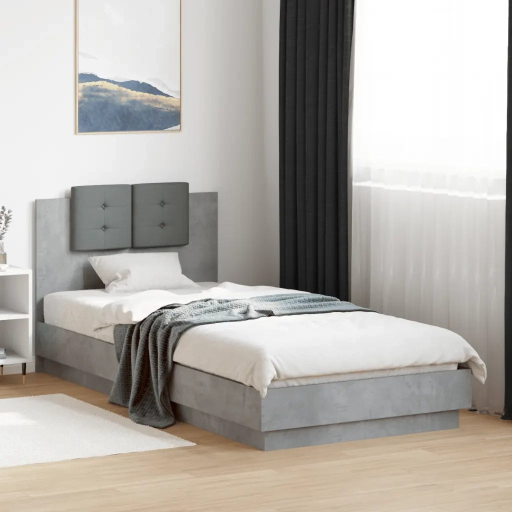 Giroletto con Testiera e LED Grigio Cemento 100x200 cm 3210027