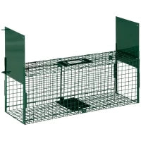Gabbia Trappola per Animali Vivi Piccoli con Doppia Porta e Maniglia, 80x25x30cm, Verde Scuro