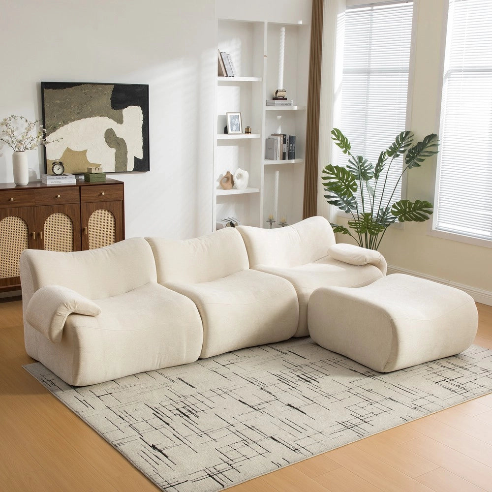 Divano Modulare in Tessuto Chenille ¨C MINIMAL ¨C Beige, Morbido, Antimacchia