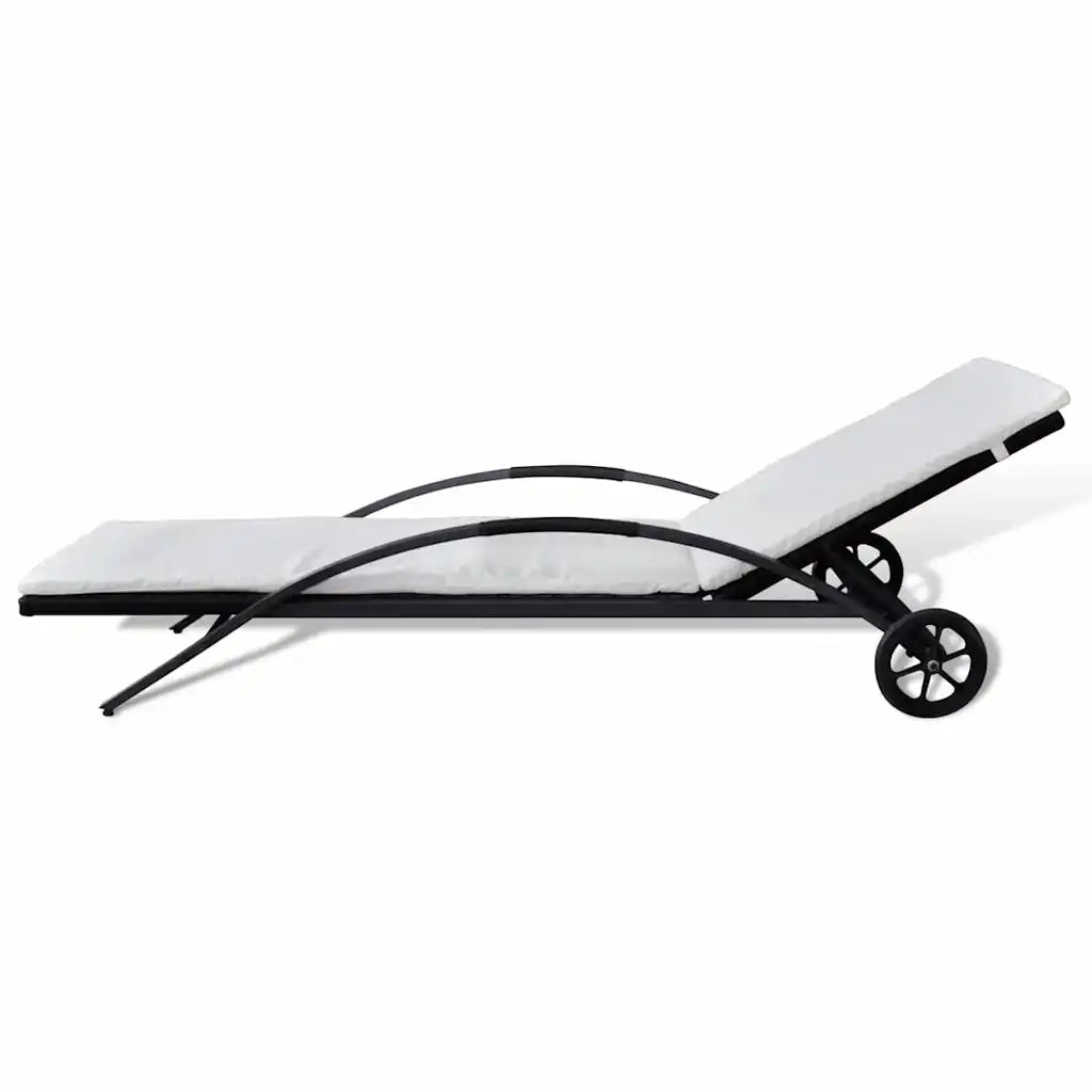 Lettino Prendisole con Cuscino e Ruote in Polyrattan Nero 42489