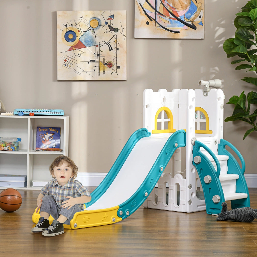 Castello per bambini 5 in 1 con canestro e scivolo ¨C Minimal ¨C 70x177x92 cm giallo