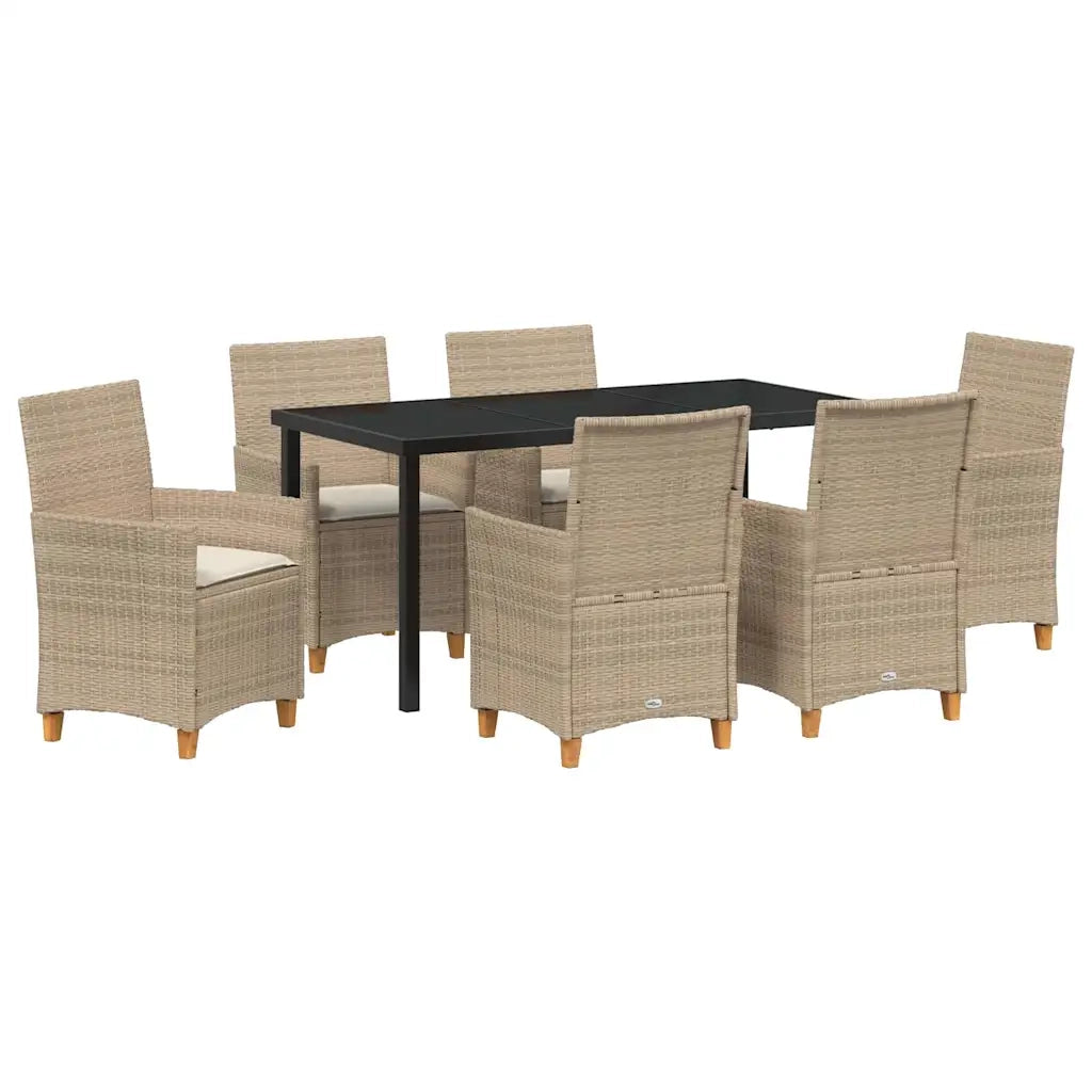 Set da Pranzo per Giardino 7 pcs Beige polyrattan