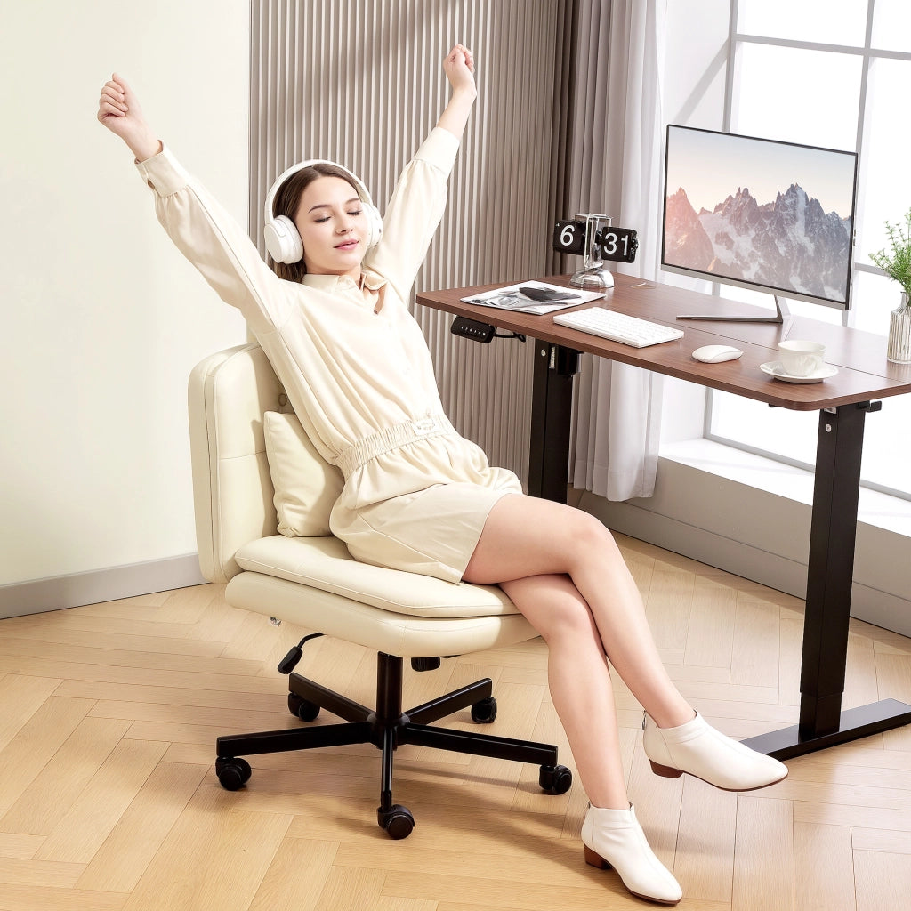 Sedia da ufficio ¨C zephmum ¨C senza braccioli, similpelle, beige