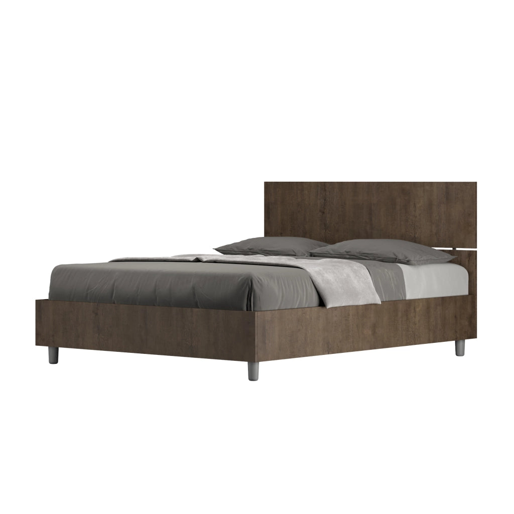 BS COM Letto matrimoniale francese con rete 140x200 testata dritta noce