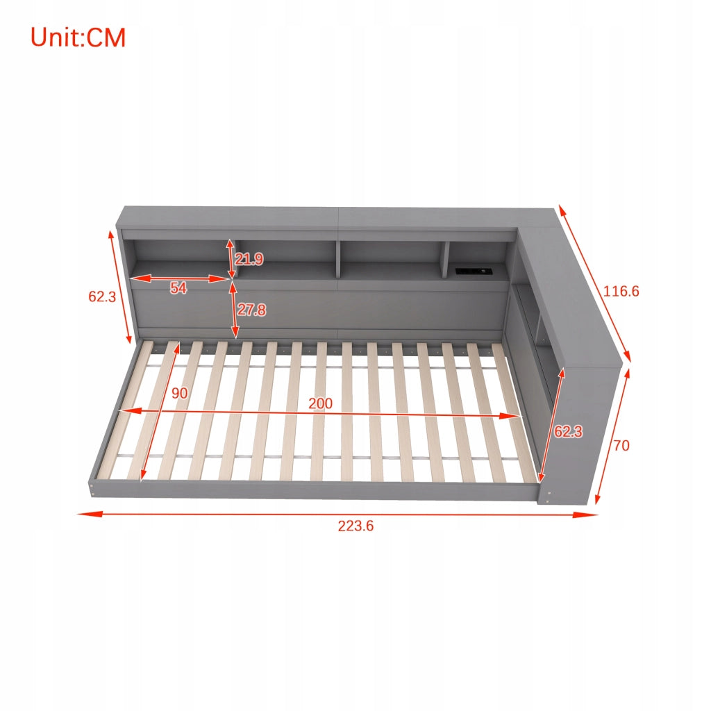 Letto singolo con presa e USB - Xylo - 90x200 - Grigio