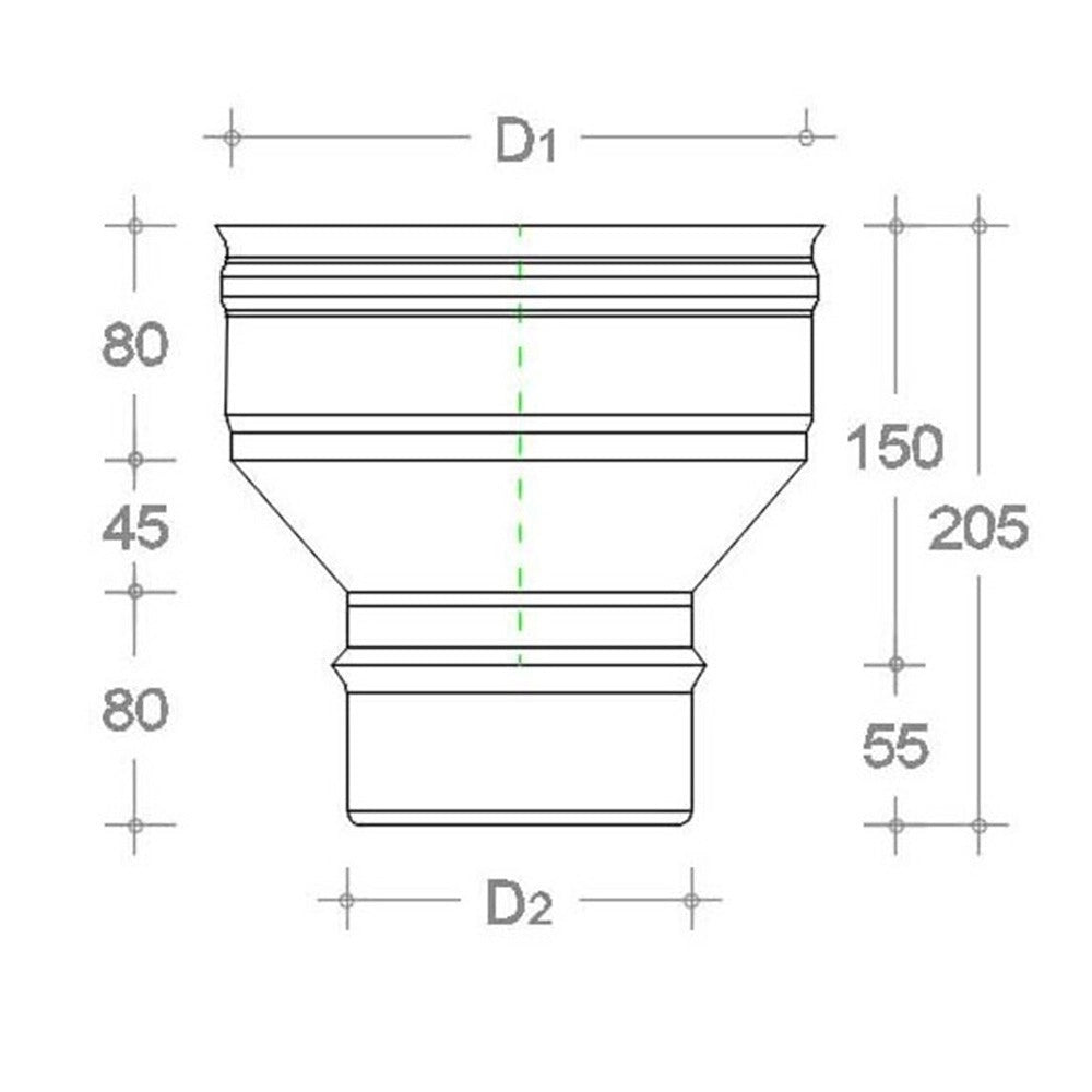 Aumento inox da m 80 a f variabile spessore 6 decimi aisi 304, diametro 100mm