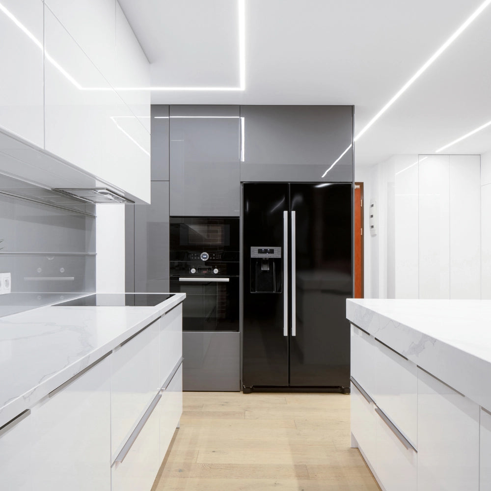 Semilavorato cartongesso fibra profilo alluminio luce led design 14,5 x 200 cm