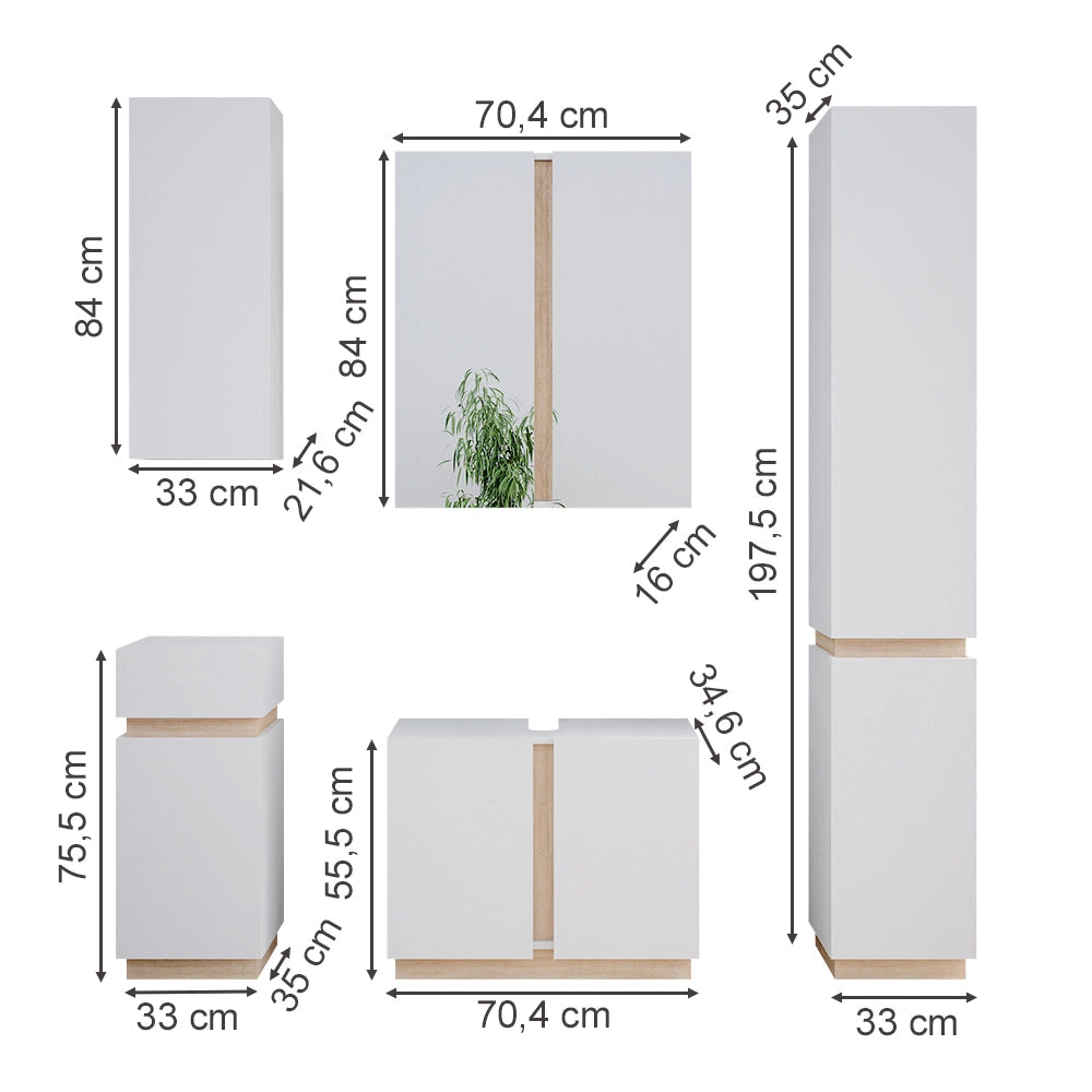 Vicco Set di mobili da bagno Bianco 5 parti