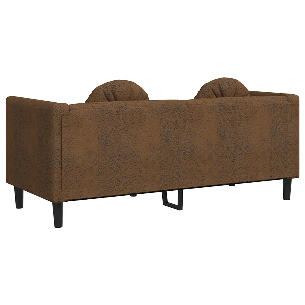 Divano a 2 Posti con Cuscini-Sofa 2 Posti con Cuscini Marrone in Similpelle Scamosciata