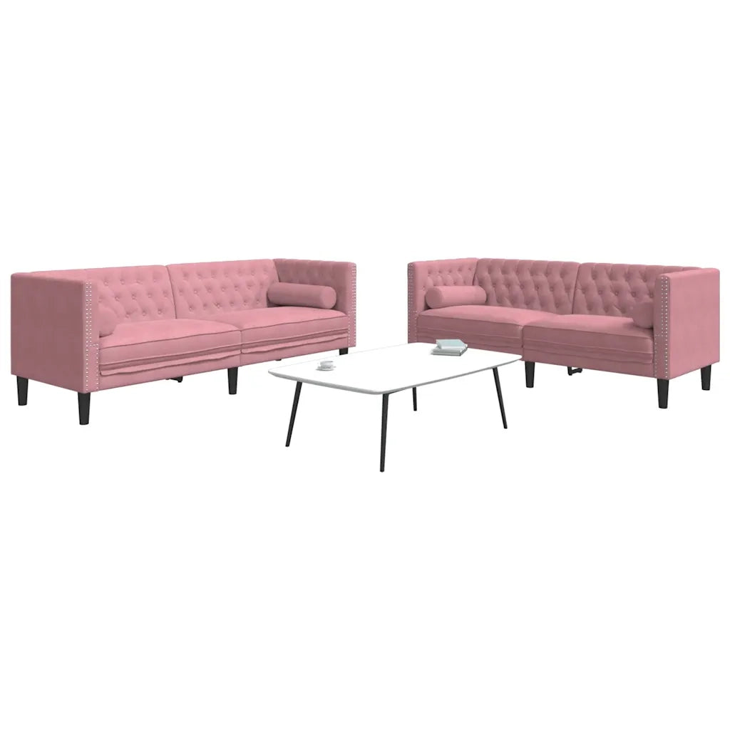 Set Divani Chesterfield 2pz con Cuscini Rosa Velluto 3209294