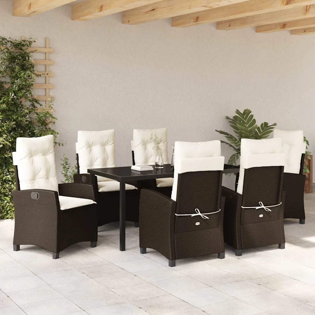 Set da Pranzo per Giardino con cuscino 7 pcs Marrone polyrattan