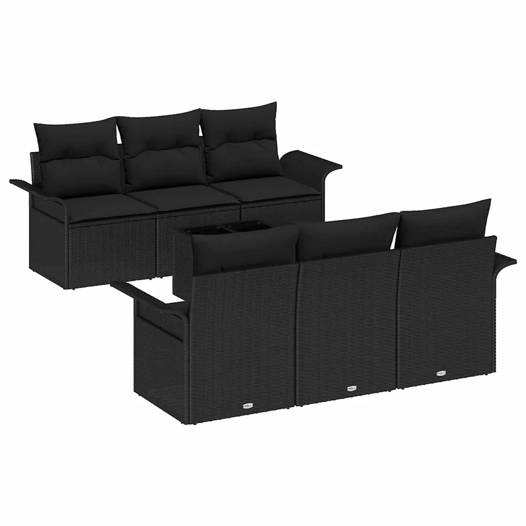 Set Divano da Giardino con cuscino 7 pcs Nero polyrattan