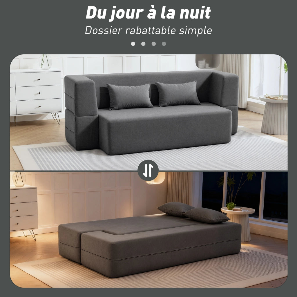 Divano letto 2 posti ¨C Minimal ¨C tessuto chenille grigio con cuscini