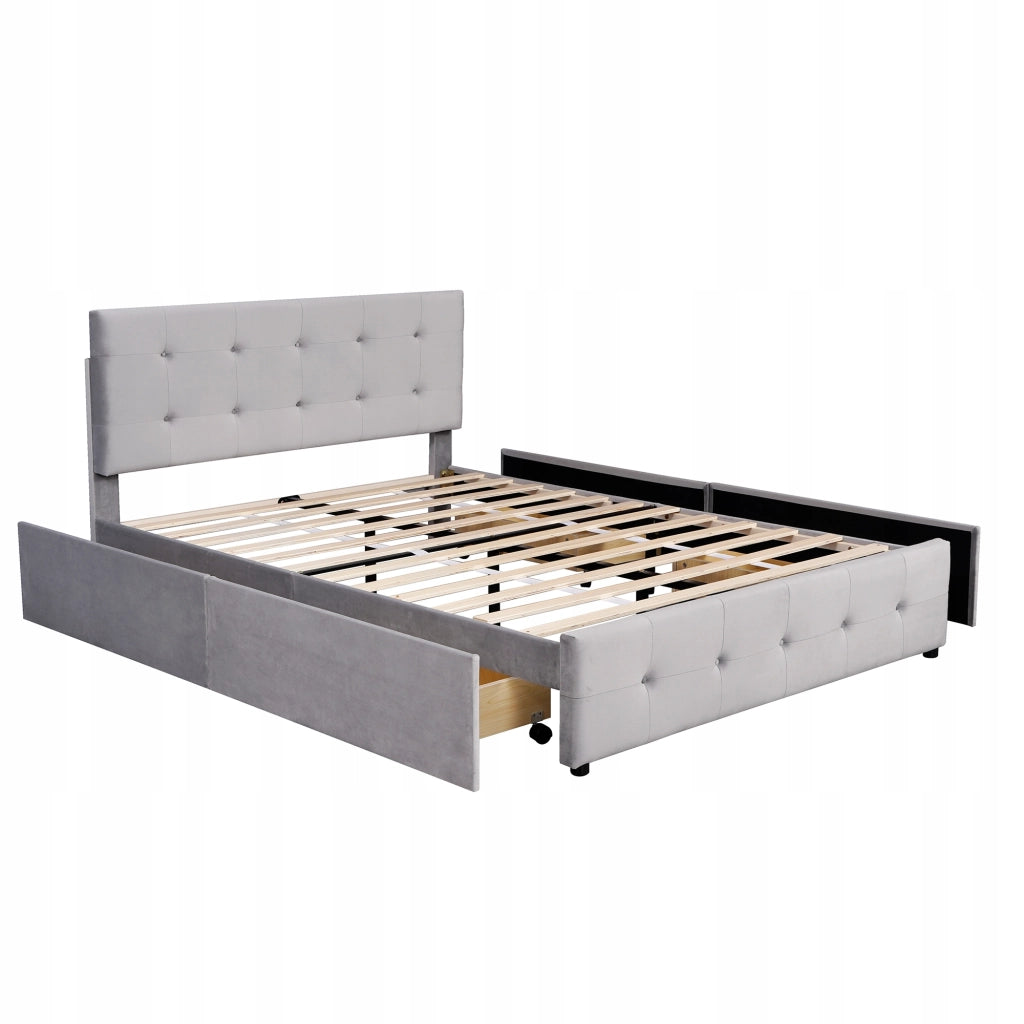 Letto imbottito 140x200 grigio con cassetti - Xylo