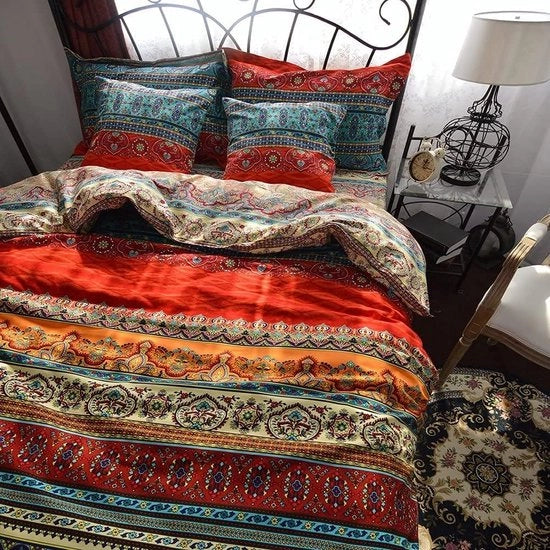 Set di lenzuola in cotone boho con chiusura a zip