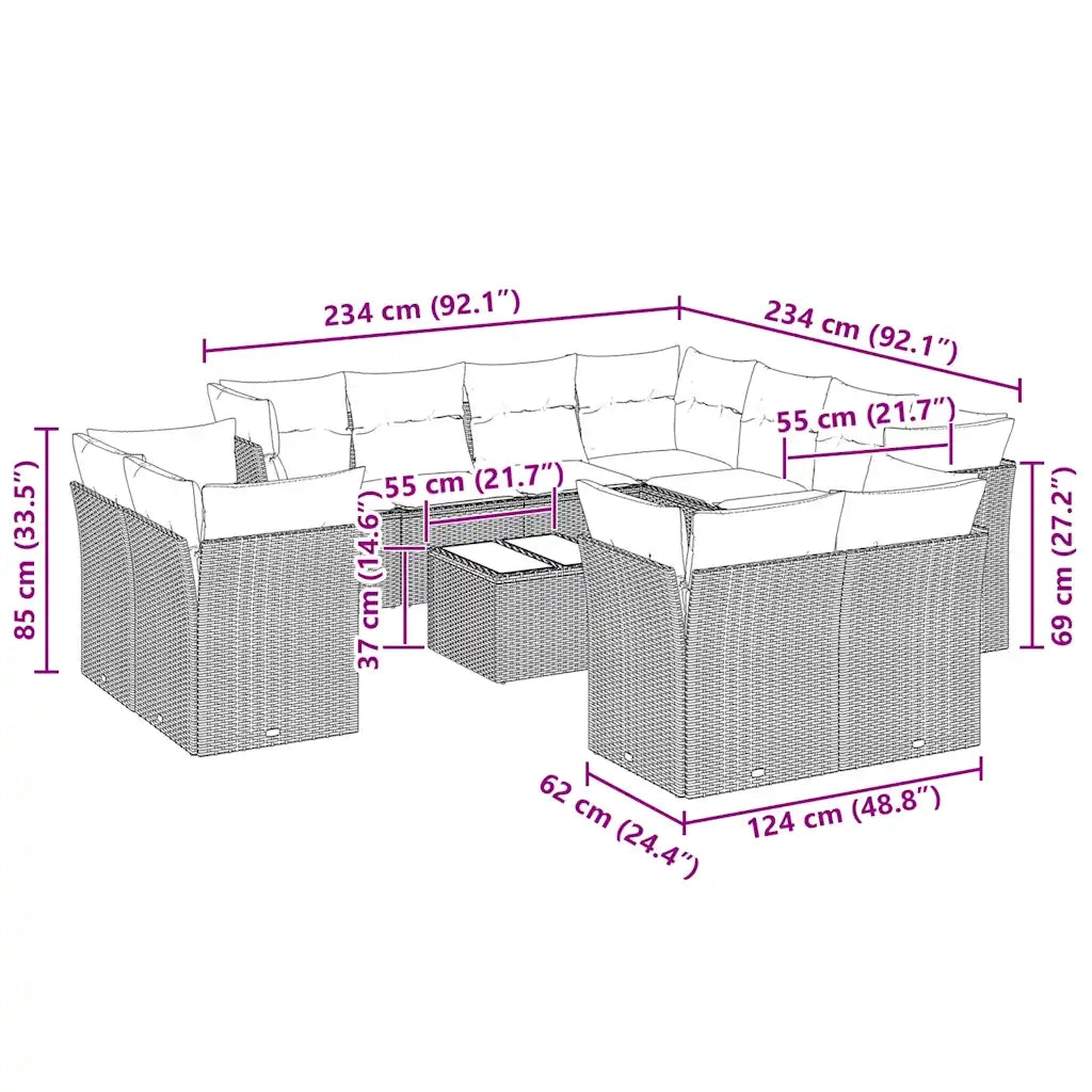 Set Divano Giardino 12 pz con Cuscini Grigio Chiaro Polyrattan 3250361