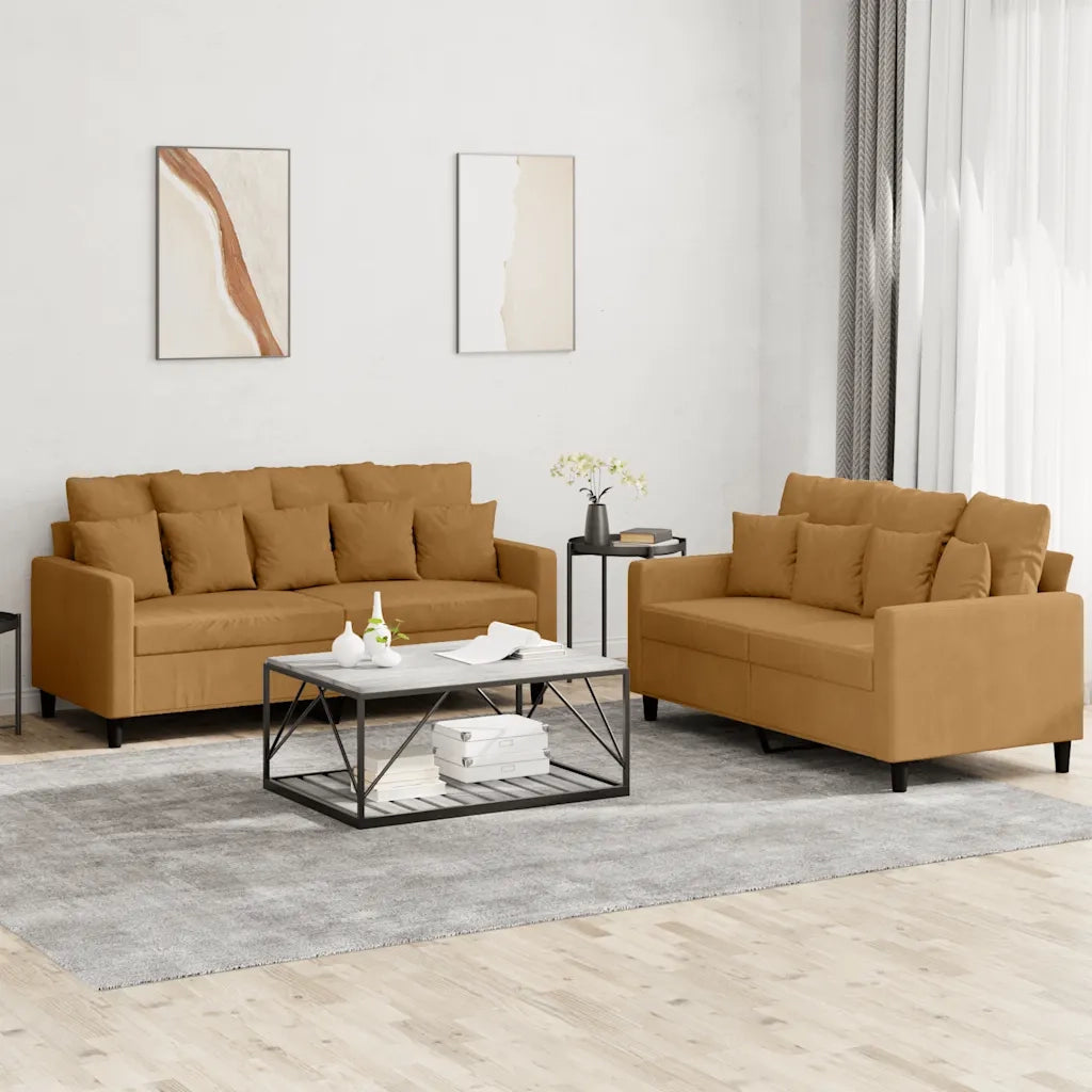 Set di Divani 2 pz con Cuscini Marrone in Velluto