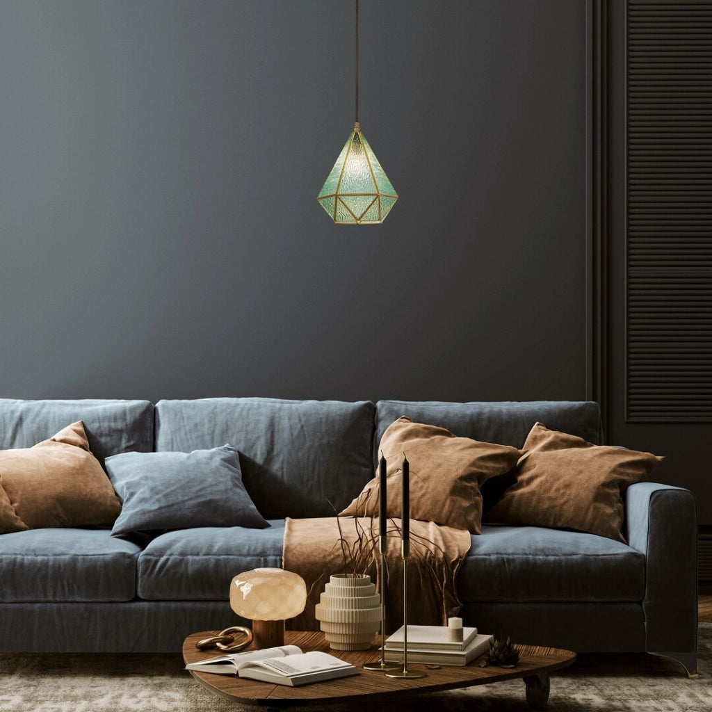 Lampada sospensione vintage oro vetro blu E14 Rabalux