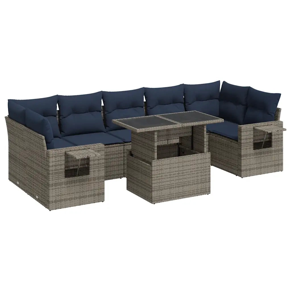Set Divani da Giardino con Cuscini 8 pz Grigio Polyrattan Acacia 3326442