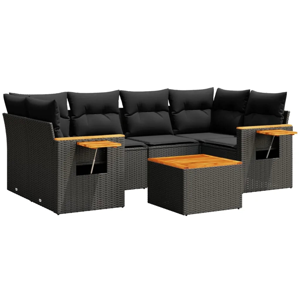 Set Divani da Giardino con Cuscini 7pz Nero Polyrattan