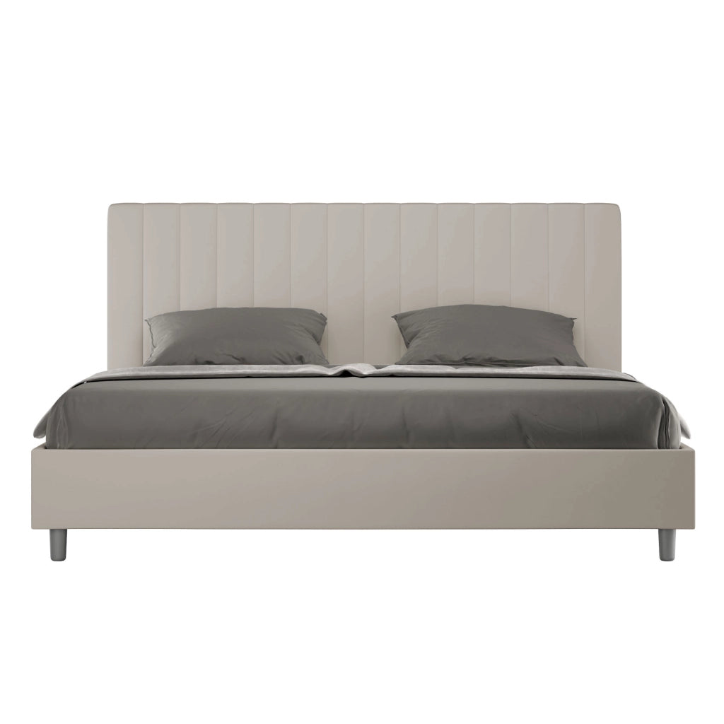 Letto Matrimoniale King Size 180x210 cm con Rete Imbottito in Similpelle Agueda Tortora