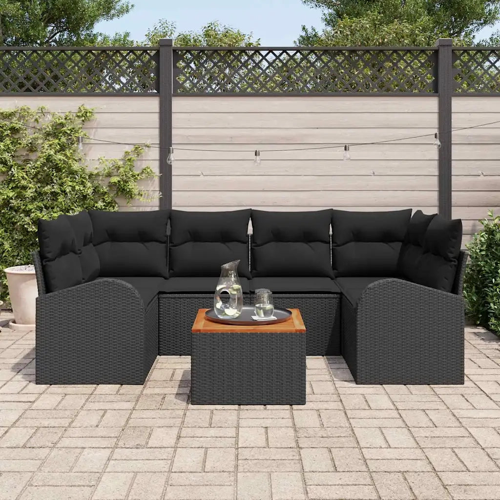 Set Divano da Giardino con cuscino 7 pcs Nero polyrattan