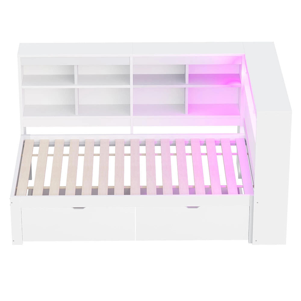Divano letto massello 90x200cm - Xylo - bianco, porte USB, scomparti